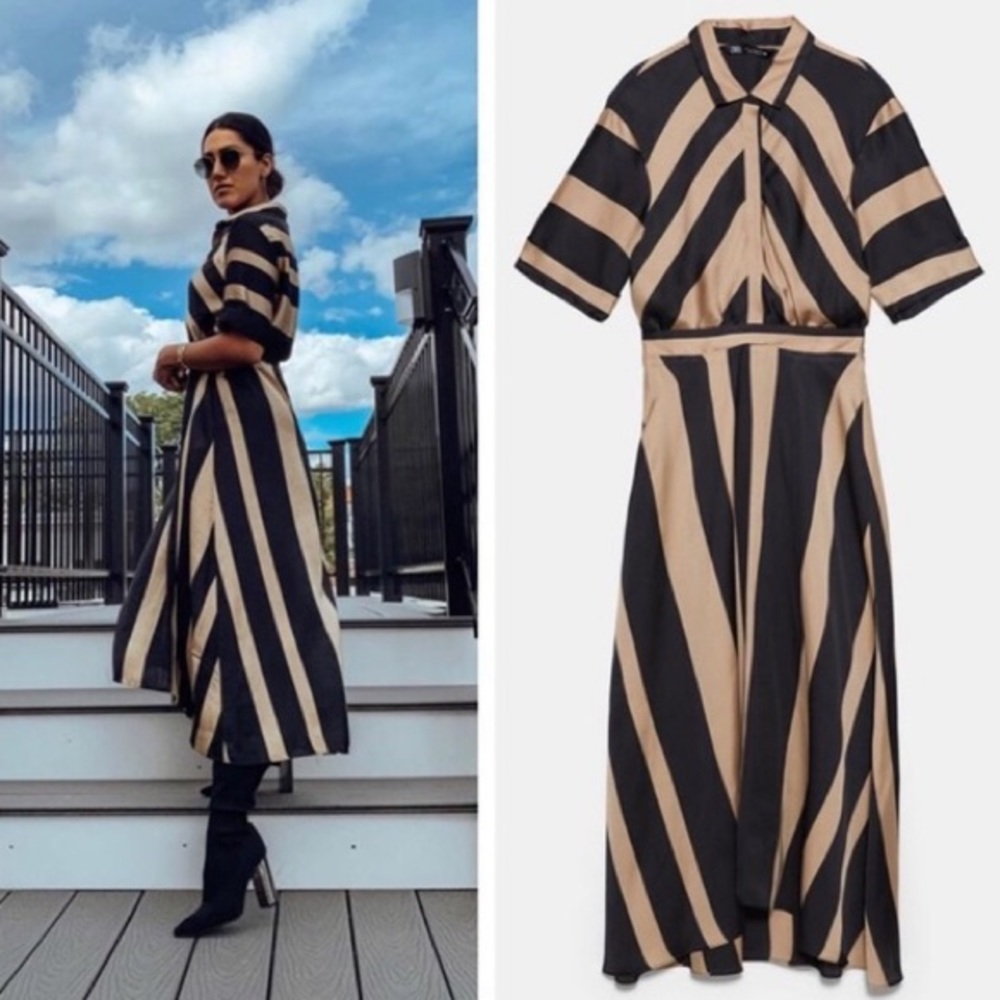 Zara striped satin dress